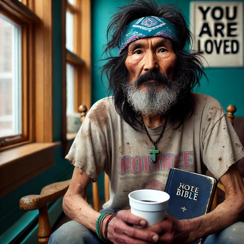 Tom came in for a break from panhandling. Though I&#39;d previously seen Tom act aggressively toward people on the street, he responded well to our calm environment. We had a long chat and with a grateful smile he received a Bible in his native Inuk language.